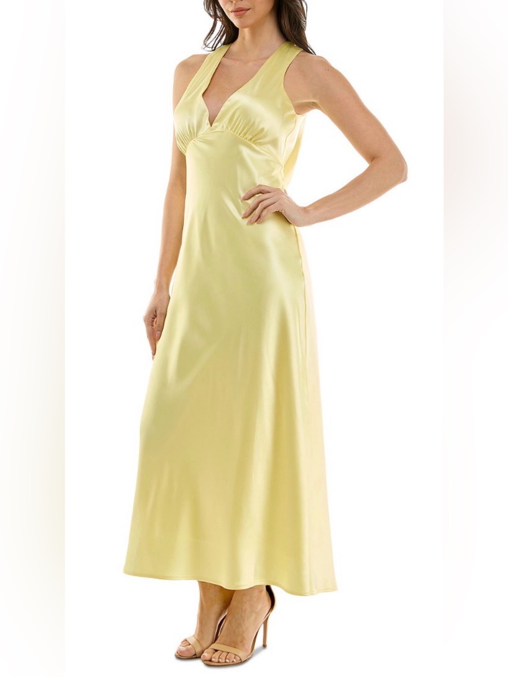 Emerald Sundae Red Satin V-Neck Slip Dress. Size Medium. Pale Yellow color. NWT